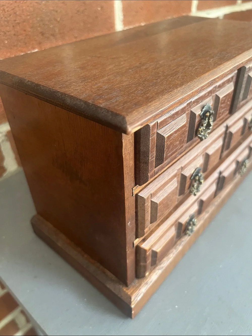 Vintage Wooden Jewelry Box with Music 4 Lined Drawers Table Top Chest Style